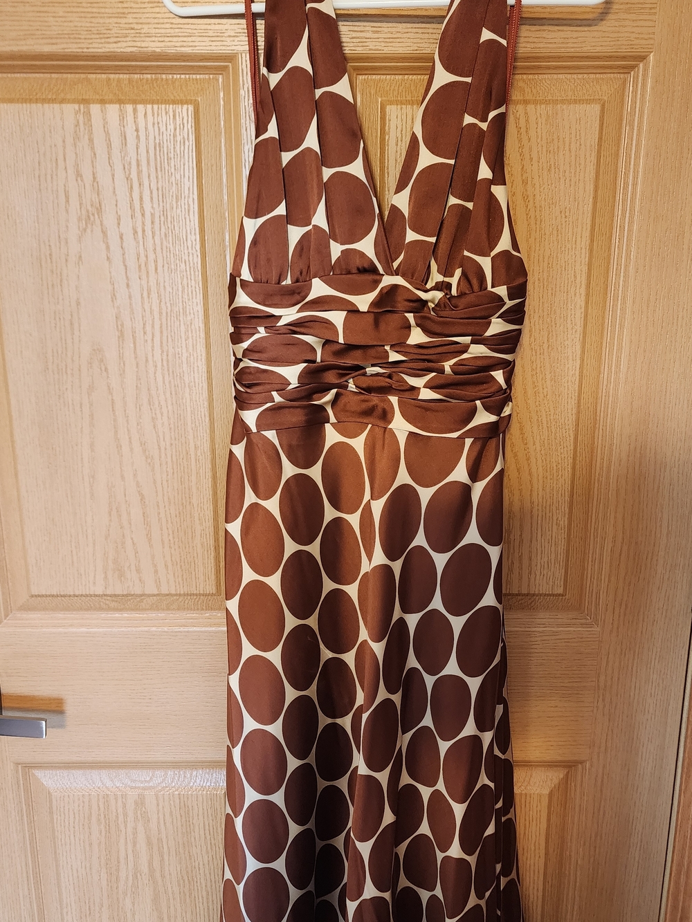 Anne Klein Brown and Cream Polka Dot One-Shoulder Maxi Dress Size 14